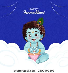 Illustration of Krishna Janmashtami Festival Template with Background