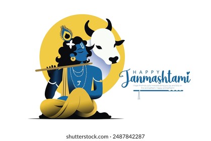 Ilustración para Krishna Janmashtami Feliz Janmashtami Señor Krishna Tocando Flauta