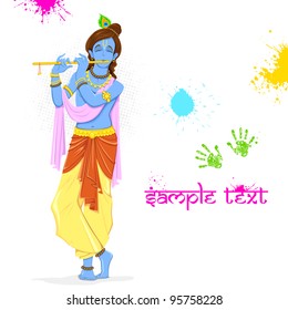 illustration of  Krishna playing holi with colors and pichkari