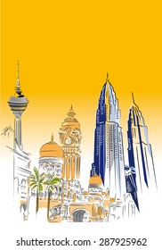 Illustration of Kuala lumpur city skyline and merdeka square