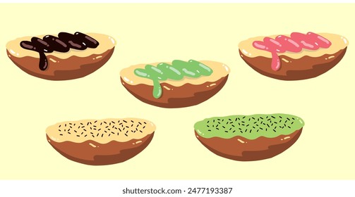 Ilustración de Kue pukis o simplemente llamado Pukis es un kue indonesio o bocadillo tradicional hecho de una masa a base de harina de trigo y cocinado en una sartén de molde especial