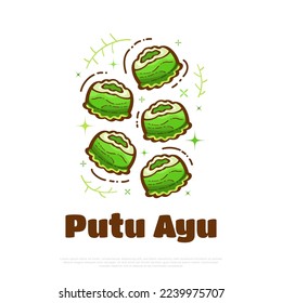 Ilustración de Kue Putu Ayu, Pastel Tradicional Indonesio. Vector de tarta al vapor