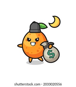Illustration of kumquat cartoon is stolen the money , cute style design for t shirt, sticker, logo element