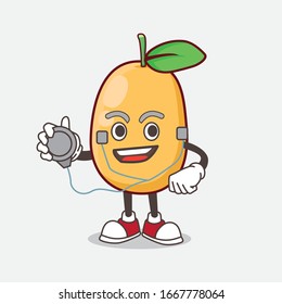 An Illustration of Kumquat Fruit cartoon mascot character as a Doctor working with stethoscope