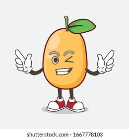 An Illustration of Kumquat Fruit cartoon mascot character with Winking eye