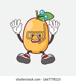An Illustration of Kumquat Fruit cartoon mascot character wearing Diving glasses