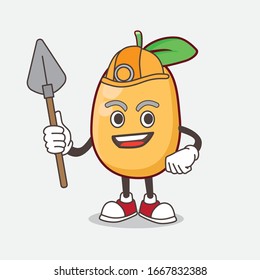 An Illustration of Kumquat Fruit cartoon mascot character as cool miner