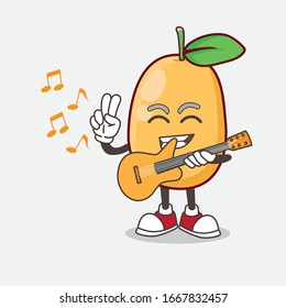 An Illustration of Kumquat Fruit cartoon mascot character playing a guitar