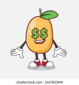 An Illustration of Kumquat Fruit cartoon mascot character with money symbol on eyes