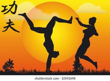 Illustration Kung Fu Silouettes - Vector