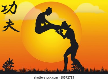 Illustration Kung Fu Silouettes - Vector