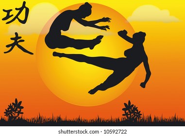 Illustration Kung Fu Silouettes - Vector