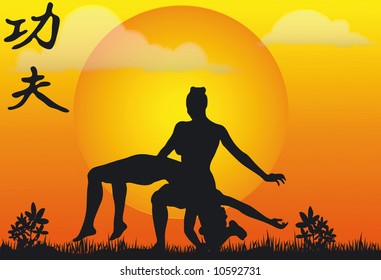 Illustration Kung Fu Silouettes - Vector
