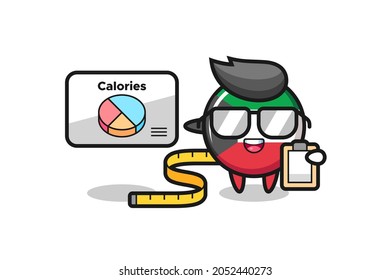 Illustration of kuwait flag badge mascot as a dietitian , cute design