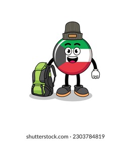 Illustration of kuwait flag mascot as a hiker , character design