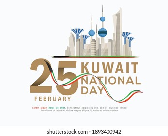 Illustration Of Kuwait National Day Banner Or Poster Design With National Flag Color Theme Background.