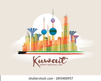 Illustration Of Kuwait National Day Banner Or Poster Design With National Flag Color Theme Background.