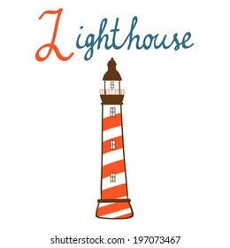 Illustration of L is for Lighthouse. Vector format