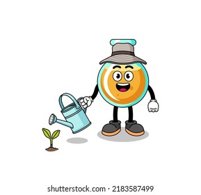 Illustration of lab beakers cartoon watering the plant , character design