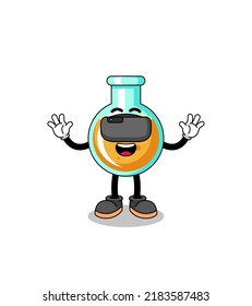 Illustration of lab beakers with a vr headset , character design