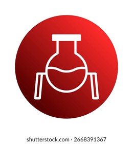 Ilustración de un frasco de laboratorio en un círculo de gradiente rojo que simboliza la ciencia y la investigación para la innovación