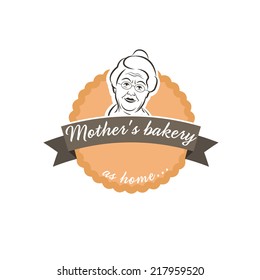 Illustration label cake with grandmother.Vector