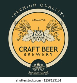 illustration of label for craft beer in retro style