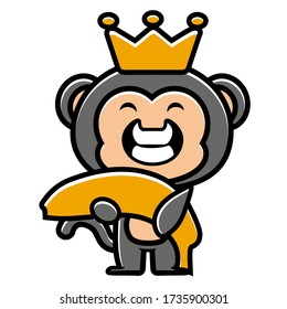 Illustration label design brand store and healthy king Banana market. cute cartoon monkey characters