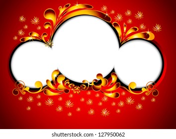 Illustration label with gold pattern on a red background