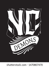 Illustration with label o logotype no demons inside. For no alcohol drinks, festivals, parties 