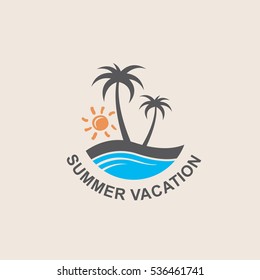illustration of label with palm tree silhouette on island