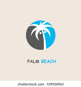illustration of label with palm tree silhouette on island