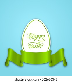 Illustration label with ribbon as Easter paper egg - vector