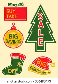 Illustration of Labels with Different Discounts and Promos Written on Them