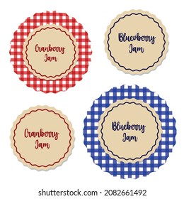 illustration of labels for jam, jam, berries, blueberries and cranberries, vector