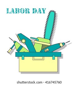 Illustration "Labor day". Building tools in box
