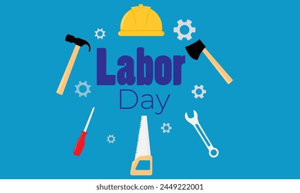 illustration of Labor Day concept with hat and tools. Poster for labour day, International worker's day 1st May