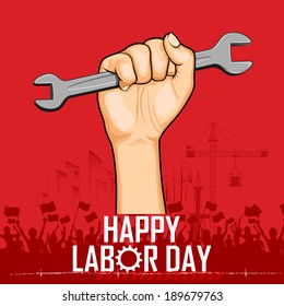 illustration of Labor Day concept with man holding wrench