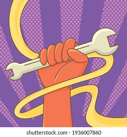 Illustration of Labor Day concept with man holding wrench.