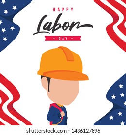 Illustration of Labor Day with Worker Wearing Yellow Helmet