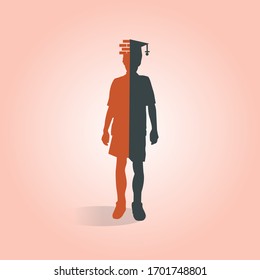 Illustration of a Labor & student silhouette which is indicator labor day.