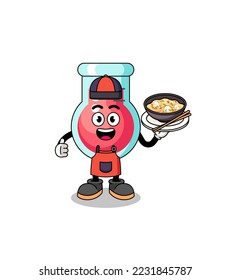 Illustration of laboratory beaker as an asian chef , character design