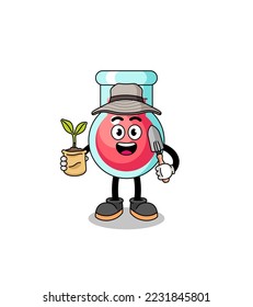 Illustration of laboratory beaker cartoon holding a plant seed , character design