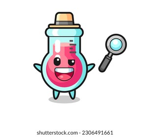 illustration of the laboratory beaker mascot as a detective who manages to solve a case , cute style design for t shirt, sticker, logo element