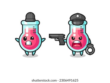 ilustración de un ladrón panadero de laboratorio con las manos arriba pose pillada por la policía, diseño de estilo lindo para camiseta, pegatina, elemento logo