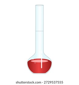 Illustration of a laboratory flask with a blood sample inside, on a white background.