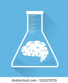 Illustration eines Laboratoriumslasches mit dem Gehirn im Inneren. Gehirnexperiment