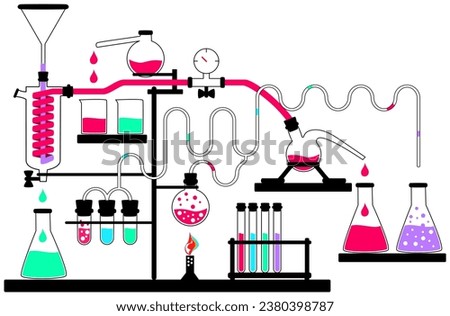An illustration of laboratory glass setup in a fun non-functional way.