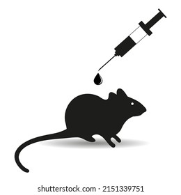 Illustration of a laboratory mouse and a syringe with shadow on a white background