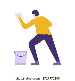 illustration of a laborer or worker doing clean work using a cloth. concept of maintaining cleanliness. flat design. can be used for elements, landing pages, UI.
